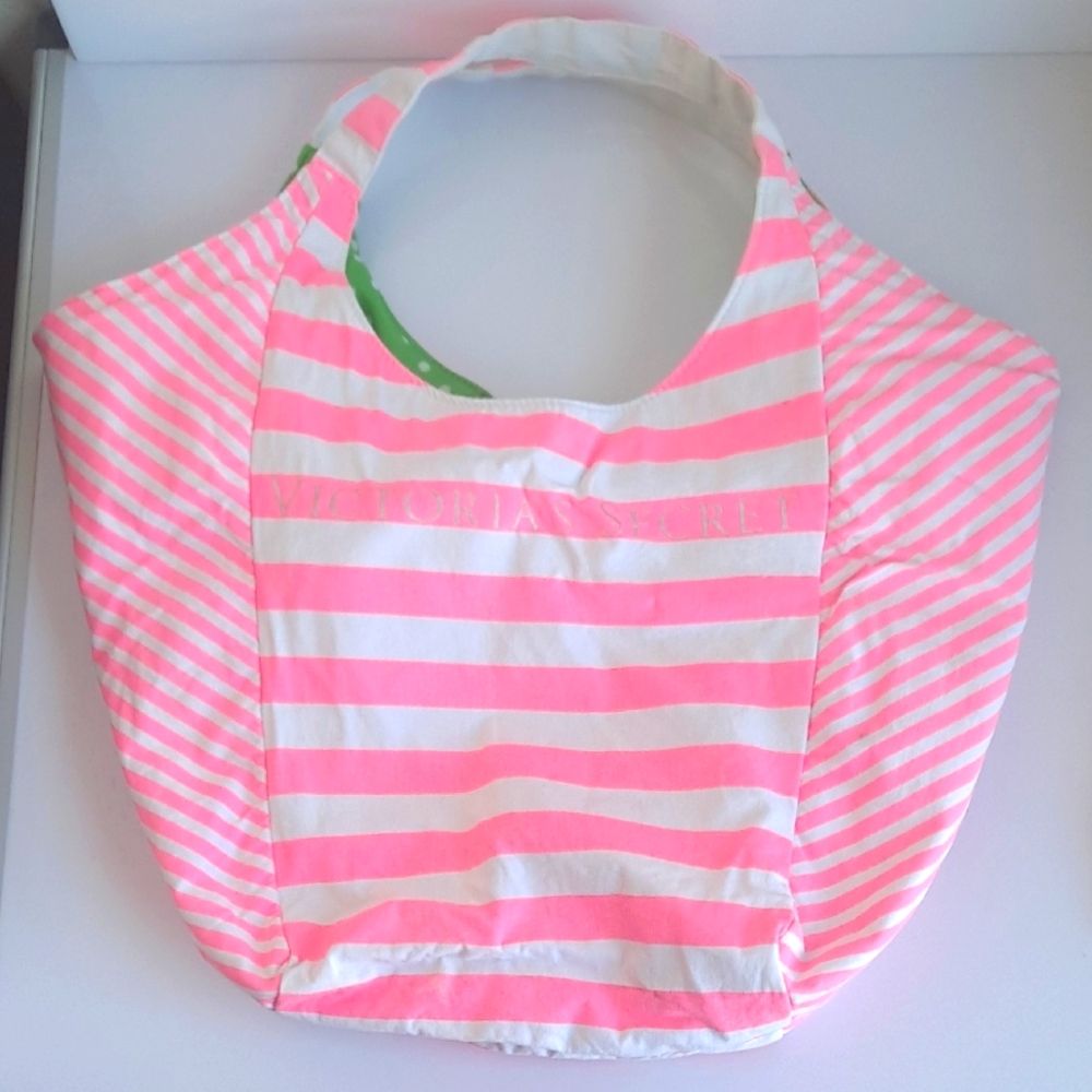 Victoria's Secret Pink and White Striped Canvas Tote Bag Travel Beach